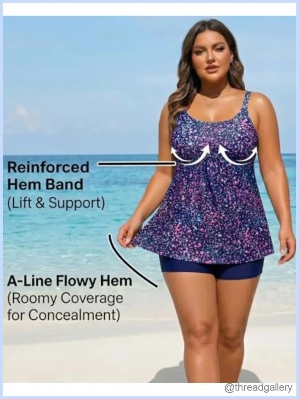 Plus Size Tankini 2 Piece Flowy Top Boy Shorts